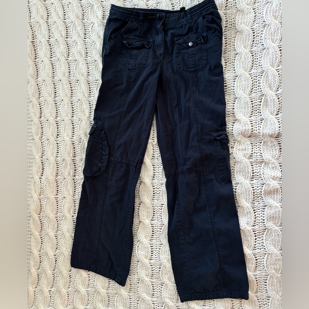 Brandy Melville Navy Cargo Pants Adjustable Waist Low Rise Relaxed